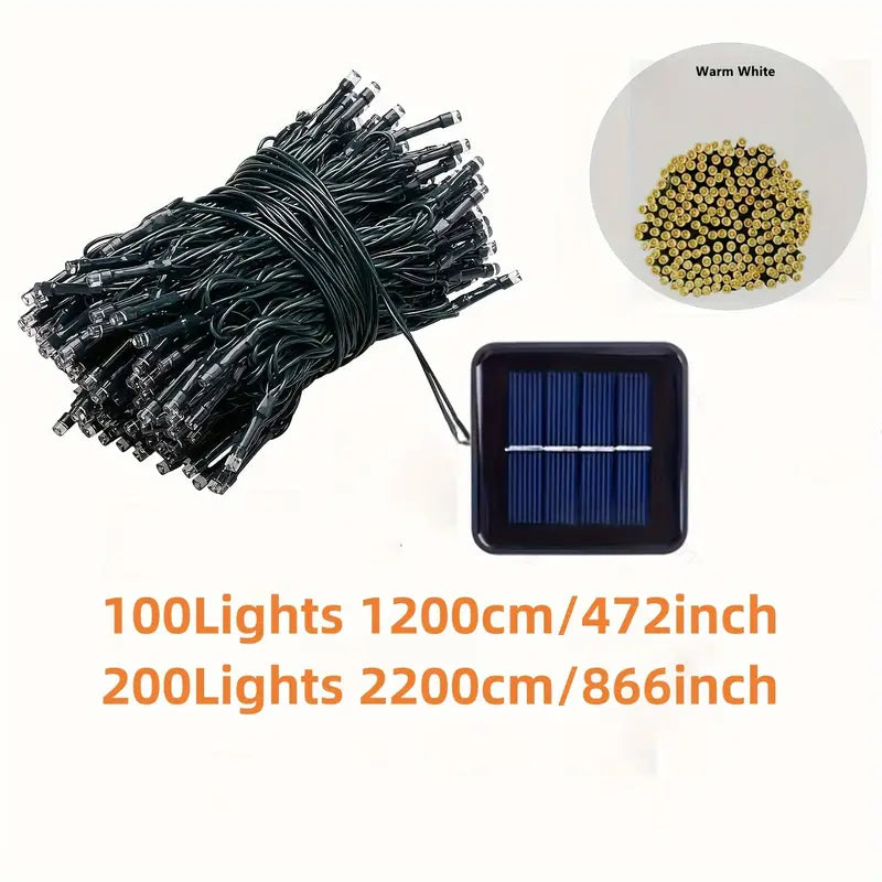 Solar powered outdoor light strings: 100 lights/1200cm or 200 lights/2200cm for garden, terrace, party and Christmas decorations