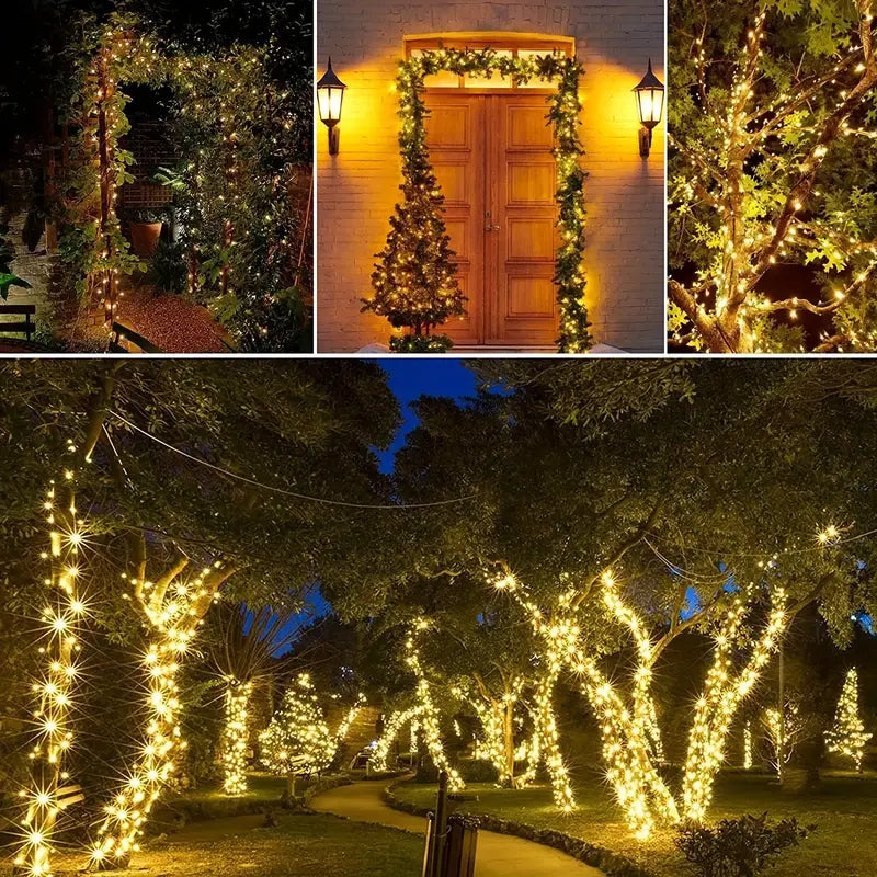 Solar powered outdoor light strings: 100 lights/1200cm or 200 lights/2200cm for garden, terrace, party and Christmas decorations