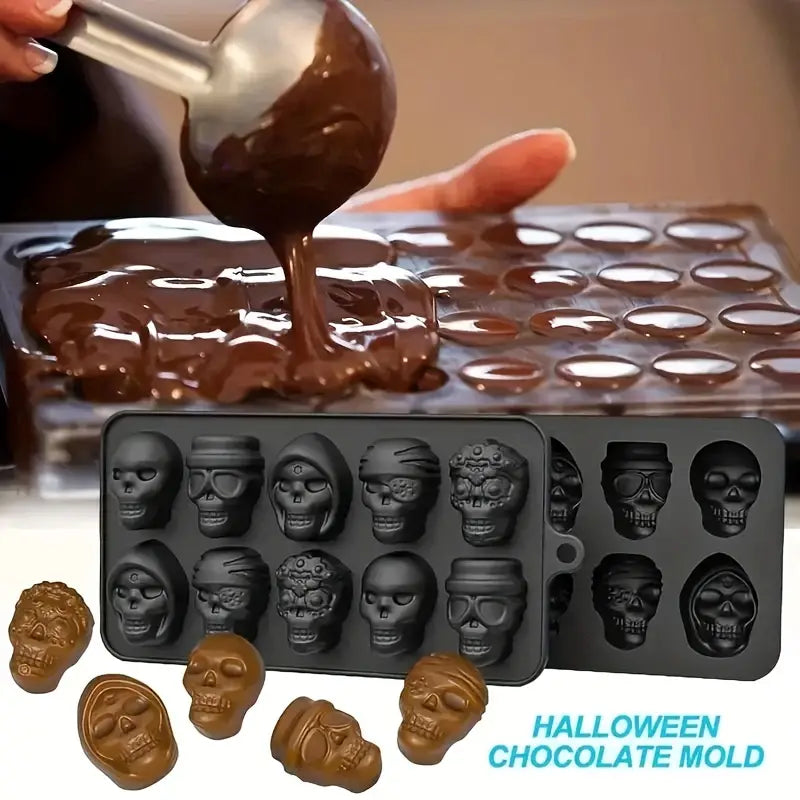 1pc Ice Cube Mold, Silicone Skull Ice Cube Tray, Multifunctional Chocolate Mold, Mold for Pudding, Jelly, Candy, Whiskey Ice Cube Tray, Freezer Cocktail Ice Trays for Whiskey, Kitchen Accessories, Apartment Necessities, Party Supplies