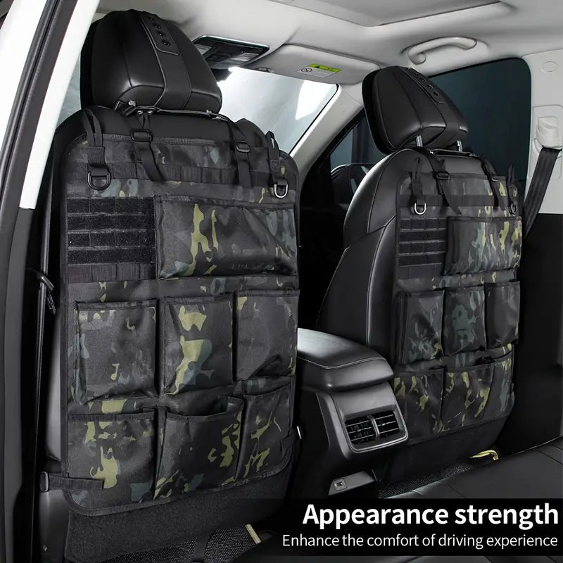 Tactical Car Seat Back Storage Bag, Universal Car Back Seat Protector, Upgraded 8 Cup Holders, Vehicle Accessory Storage Bag, Perfect Gift for Men