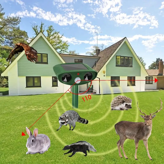 Solar Powered Ultrasonic Animal Repeller - Outdoor Pest Control with Motion Sensor for Cats, Deer, Squirrels & Raccoons