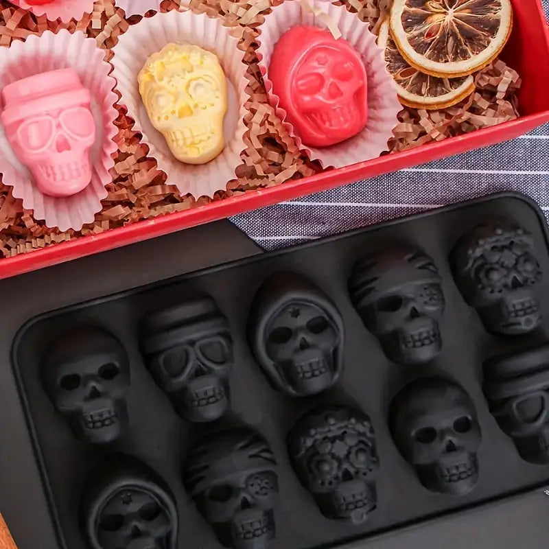 1pc Ice Cube Mold, Silicone Skull Ice Cube Tray, Multifunctional Chocolate Mold, Mold for Pudding, Jelly, Candy, Whiskey Ice Cube Tray, Freezer Cocktail Ice Trays for Whiskey, Kitchen Accessories, Apartment Necessities, Party Supplies