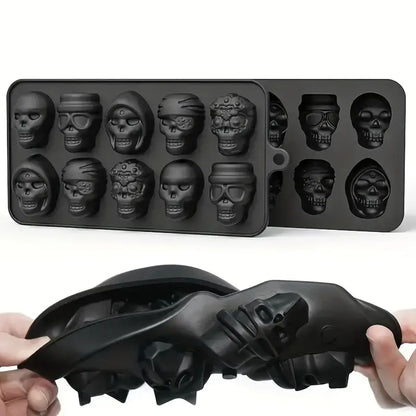 1pc Ice Cube Mold, Silicone Skull Ice Cube Tray, Multifunctional Chocolate Mold, Mold for Pudding, Jelly, Candy, Whiskey Ice Cube Tray, Freezer Cocktail Ice Trays for Whiskey, Kitchen Accessories, Apartment Necessities, Party Supplies