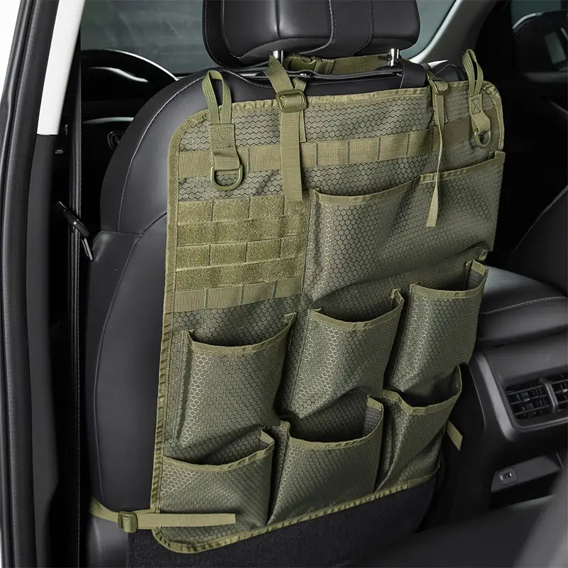 Tactical Car Seat Back Storage Bag, Universal Car Back Seat Protector, Upgraded 8 Cup Holders, Vehicle Accessory Storage Bag, Perfect Gift for Men