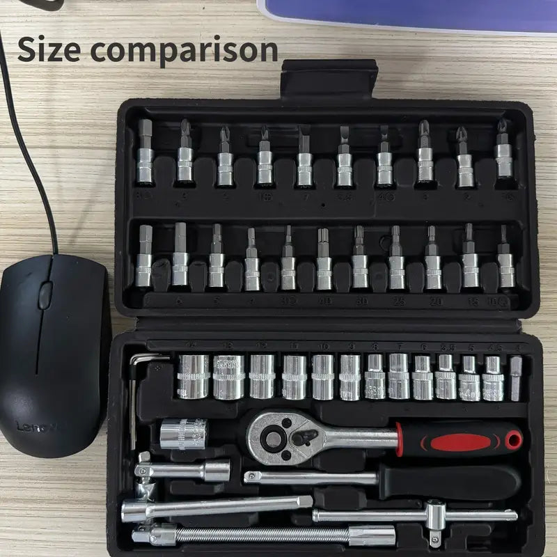 46-Piece Ultimate Car & Motorcycle Repair Kit: Durable Metal Tools, Ratchet Wrench, Screwdriver - Portable Auto Maintenance Set for Home Use