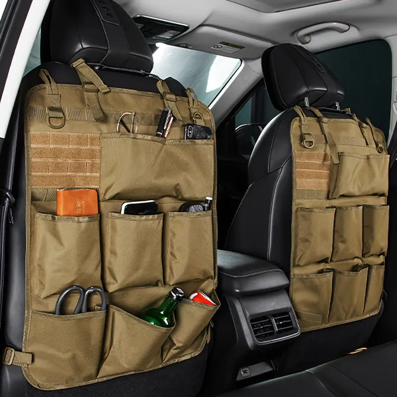 Tactical Car Seat Back Storage Bag, Universal Car Back Seat Protector, Upgraded 8 Cup Holders, Vehicle Accessory Storage Bag, Perfect Gift for Men