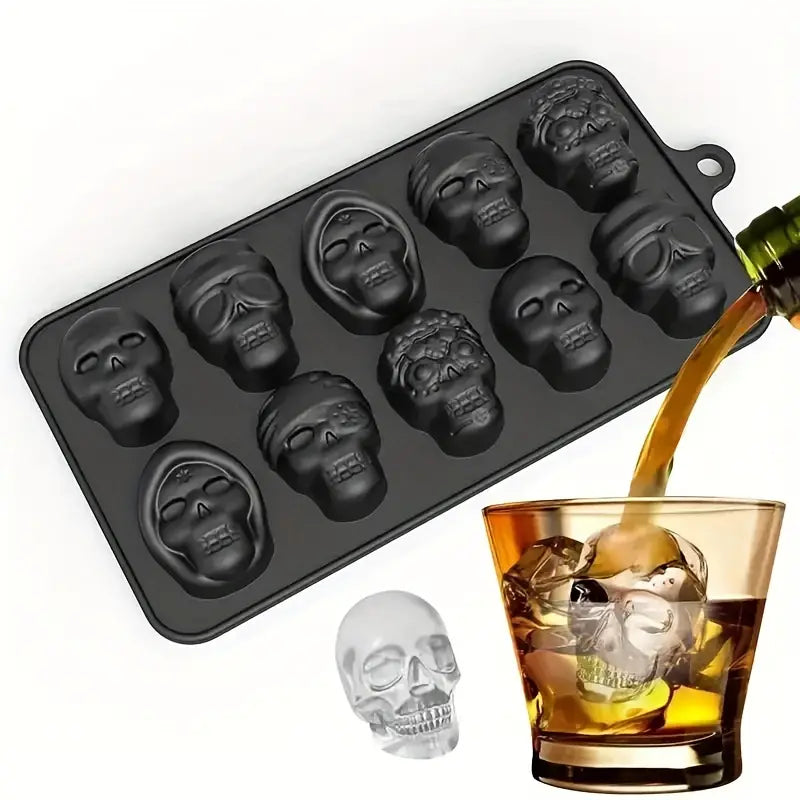 1pc Ice Cube Mold, Silicone Skull Ice Cube Tray, Multifunctional Chocolate Mold, Mold for Pudding, Jelly, Candy, Whiskey Ice Cube Tray, Freezer Cocktail Ice Trays for Whiskey, Kitchen Accessories, Apartment Necessities, Party Supplies