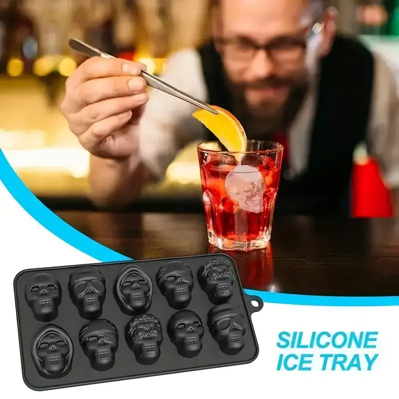 1pc Ice Cube Mold, Silicone Skull Ice Cube Tray, Multifunctional Chocolate Mold, Mold for Pudding, Jelly, Candy, Whiskey Ice Cube Tray, Freezer Cocktail Ice Trays for Whiskey, Kitchen Accessories, Apartment Necessities, Party Supplies